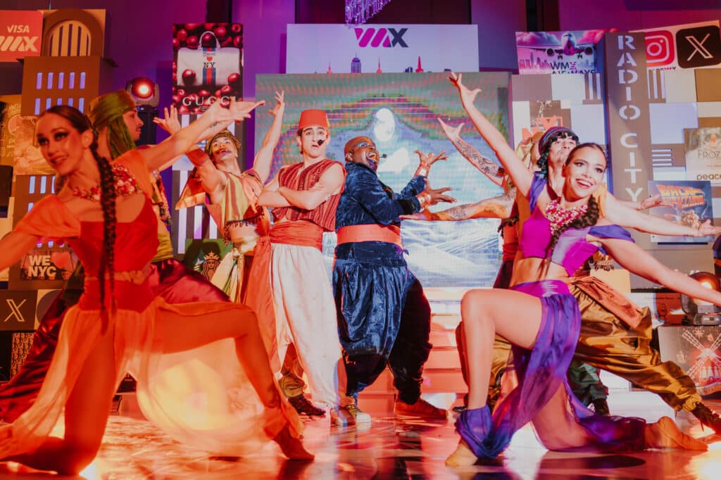 Aladdin-inspired stage performance at WMX’s themed 25th anniversary celebration.
